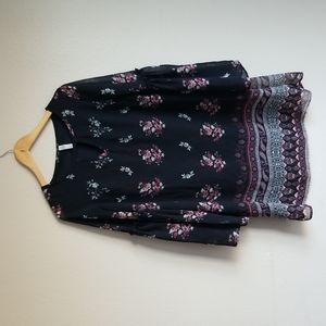 Xhilaration Floral Bell Sleeve Midi Boho Dress